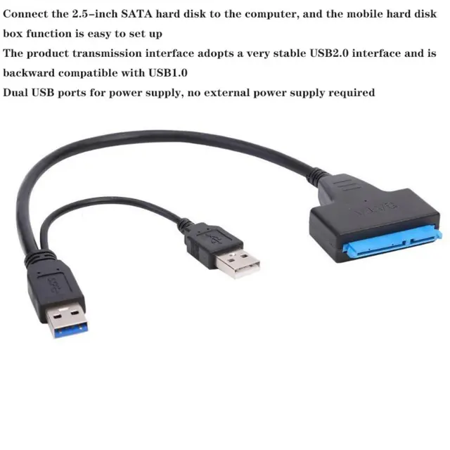 QIANRENON USB 2.0 to SATA III Hard Drive Adapter Cable, SATA to USB 2.0  Adapter Cable for 2.5 inch SSD & HDD Dual USB 