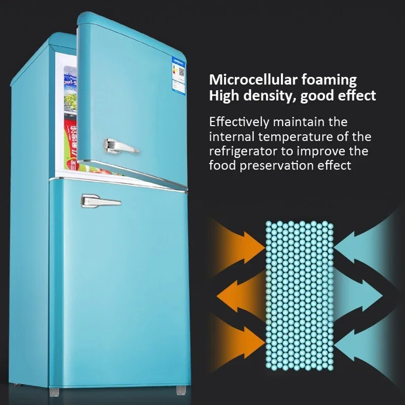 Double Door Refrigeration Freezing Mini Small Medium Silent Energy-saving Retro Refrigerators with Handle for Office Home Hotel