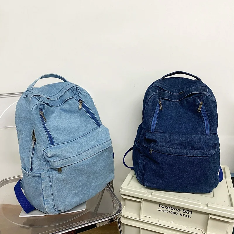 Casual Denim Women's Backpack Large Capacity College Students School Bag For Girls Vintage Simple Male Travel Backapck