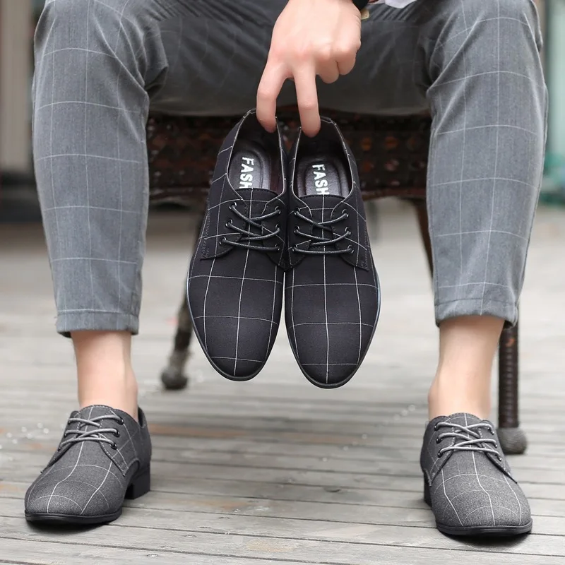 Men's Dress Shoes Breathable Canvas Shoes Pointed Toe Business Casual Shoe Wedding for Men Lace-Up Oxford Shoe Big Size48