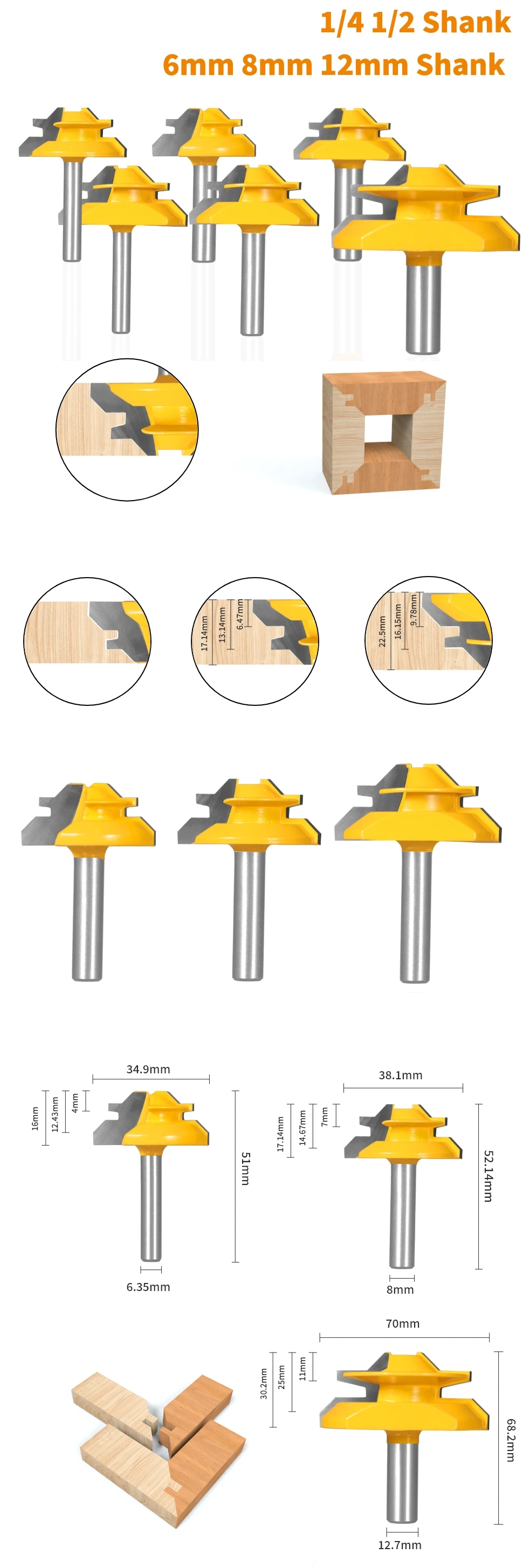 YUSUN 1 STÜCK 45 ° Grad Lock Gehrung Router Bit Holzbearbeitung Fräser für Holzwerkzeuge – Detail 4