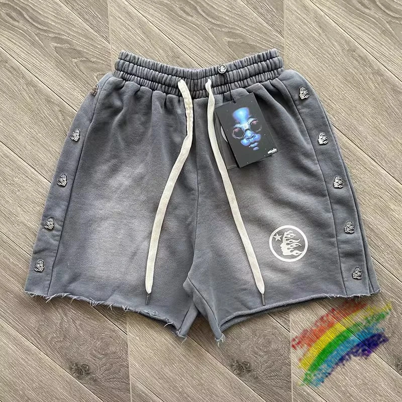 

Grey Tie Dye Hellstar Studios Shorts For Men Women 1:1 Top Quality Washed Drawstring Breeches