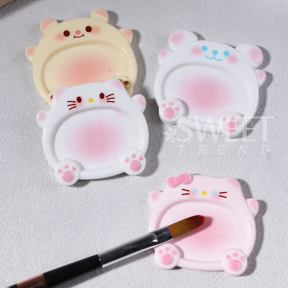 2pcs/set Cartoon Bear Nail Art Palette False Nail Tips Mixing Color Drawing Pallet Gel Polish Display Board Shelf Manicure Tools