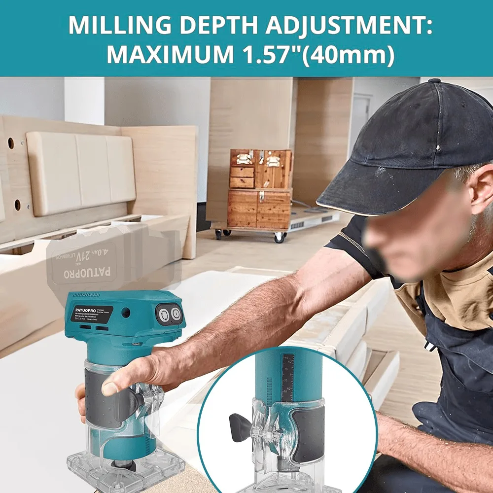 PATUOPRO 브러시리스 전기 트리머 무선 조각 기계 Makita 18V 배터리 용 5 속도 목공 트리밍 전동 공구