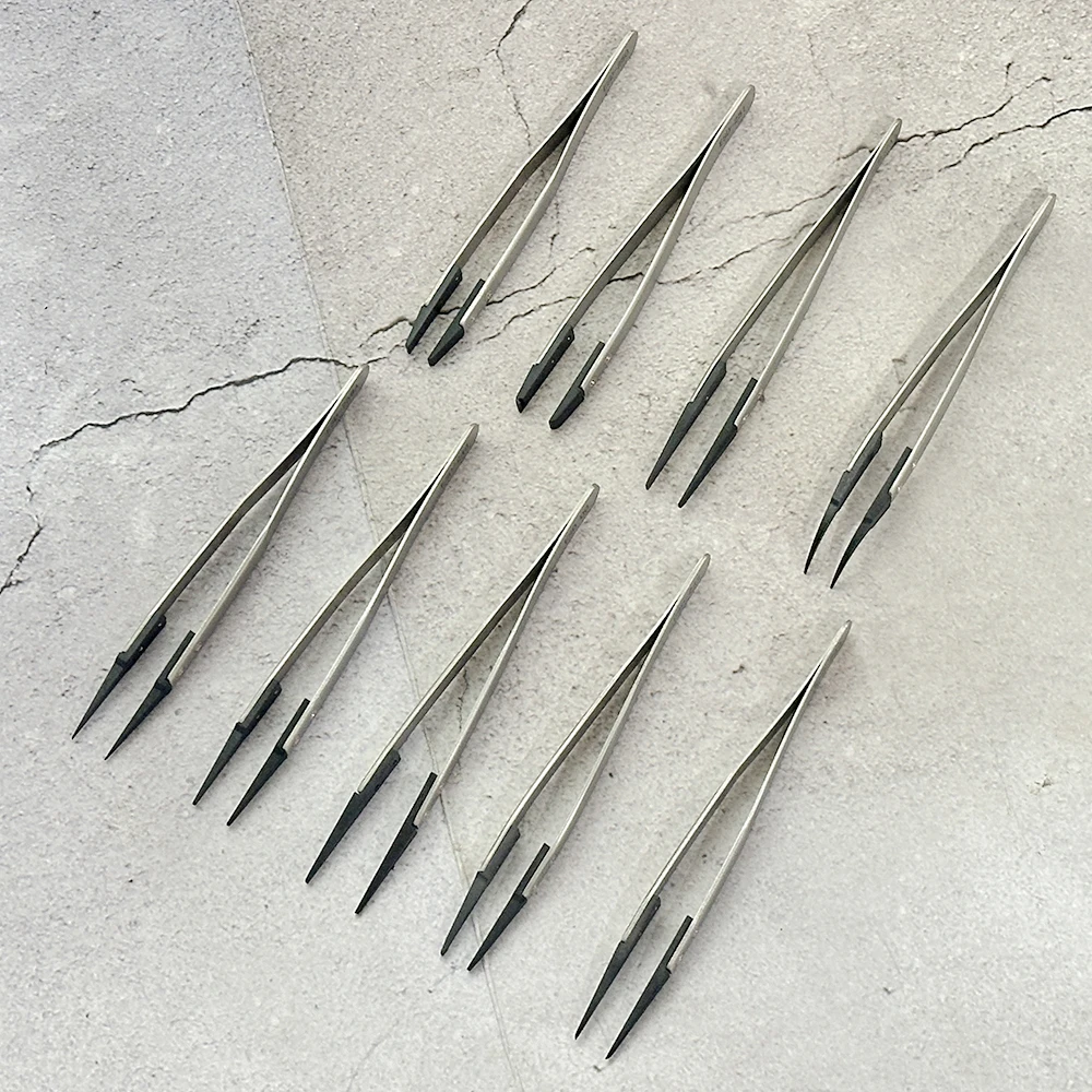 LEFAVOR Anti-Static plastic Tweezers Stainless Steel Industrial replace Tweezers Insulated Straight/Curved Tip White