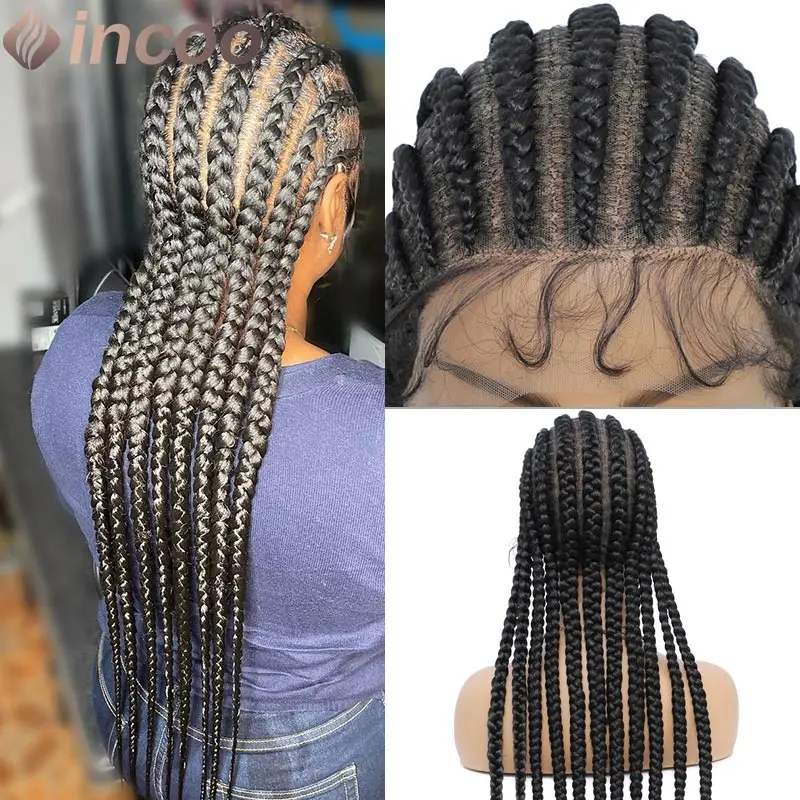 

Full Lace Front Wig Cornrow Twisted Braided Wigs Ombre Blonde Passion Twists Wigs Synthetic Faux Locs Goddess Box Braided Wig 36