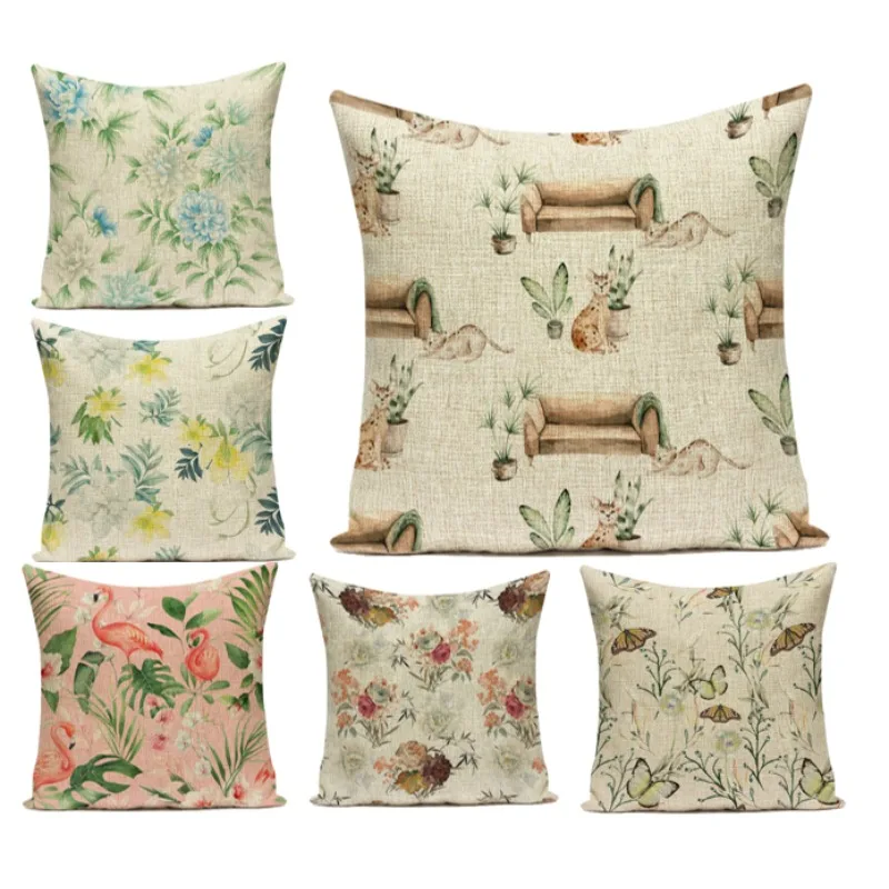 

Classic Botanical Print Cushion Cover Decorative Bed Pillow for Sofa Bedroom Flamingo Butterfly Pillowcase Home Decor DF388
