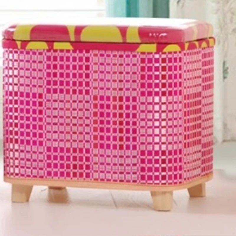 Bamboo Woven Storage Stool and Multi-Functional Wooden Bench