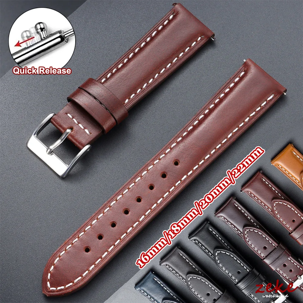 Classic Brown Leather Watch Strap with Pin Buckle – Vintage Oil Wax Finish
