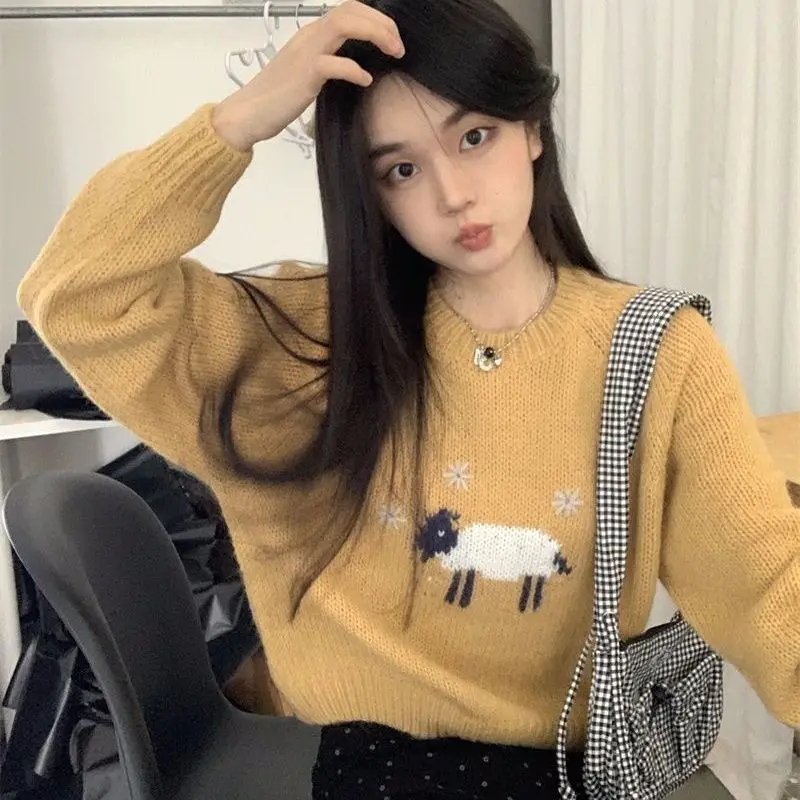 

Sweet Knitted Sweaters Y2k Korean Kawaii Cartoon Sheep Sueter Mujer Women Pullovers Preppy Style Long Sleeve