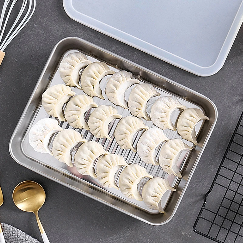 1Pcs Stainless Steel Baking Tray Rectangular Food Storage Pans BBQ Seafood Fruits Plate Kitchen Accessories 5