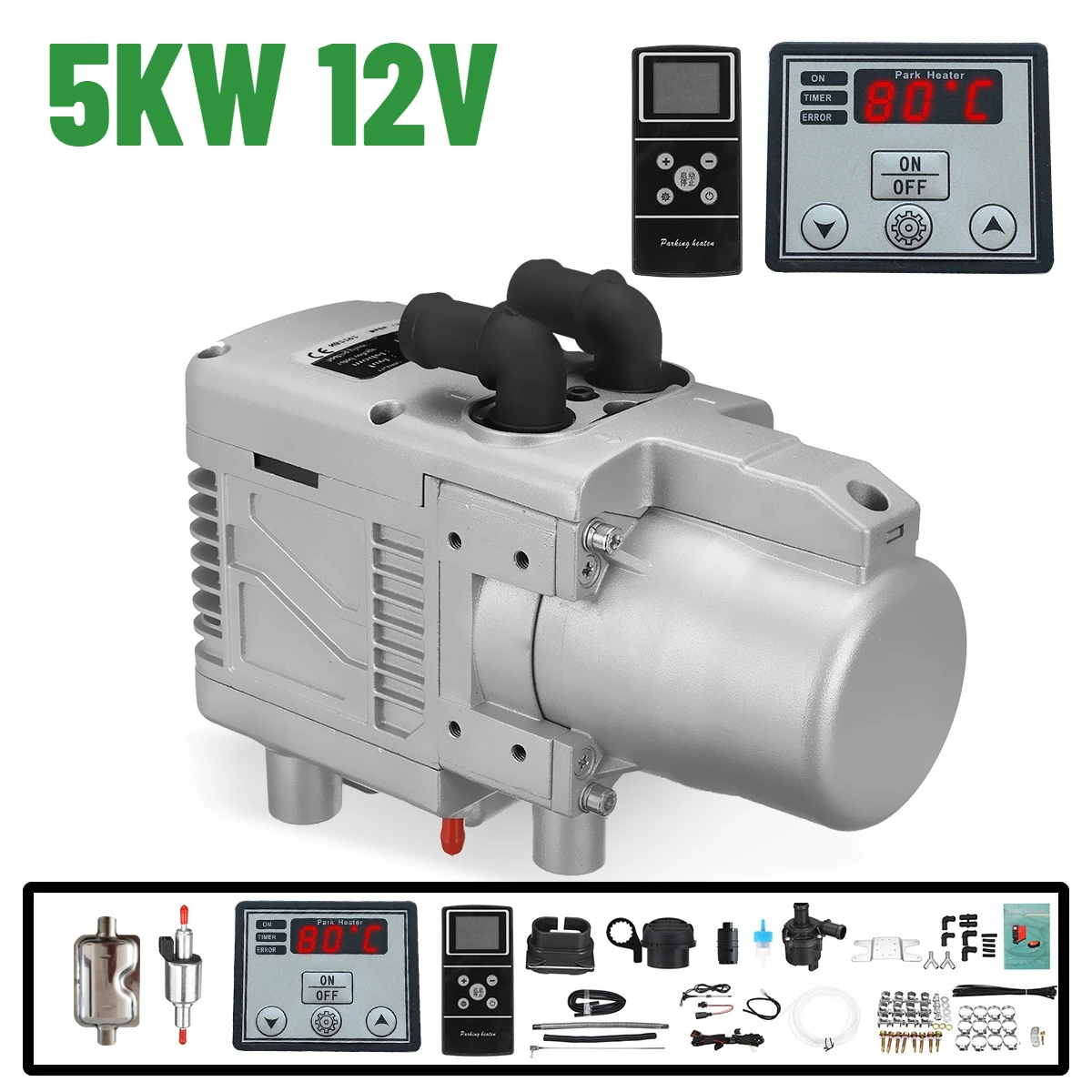 5Kw 12V Air Heater Kit Diesel Diesel Gasoline Dual Mode Universal Water Heater With Remote Control Lcd Monitor For Motor Trucks