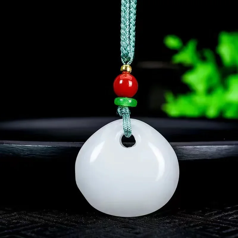 

Natural White Jade Safety Buckle Gourd Pendant Chinese Necklace Hand-Carved Fine Charm Jewelry Fashion Amulet Women Gift