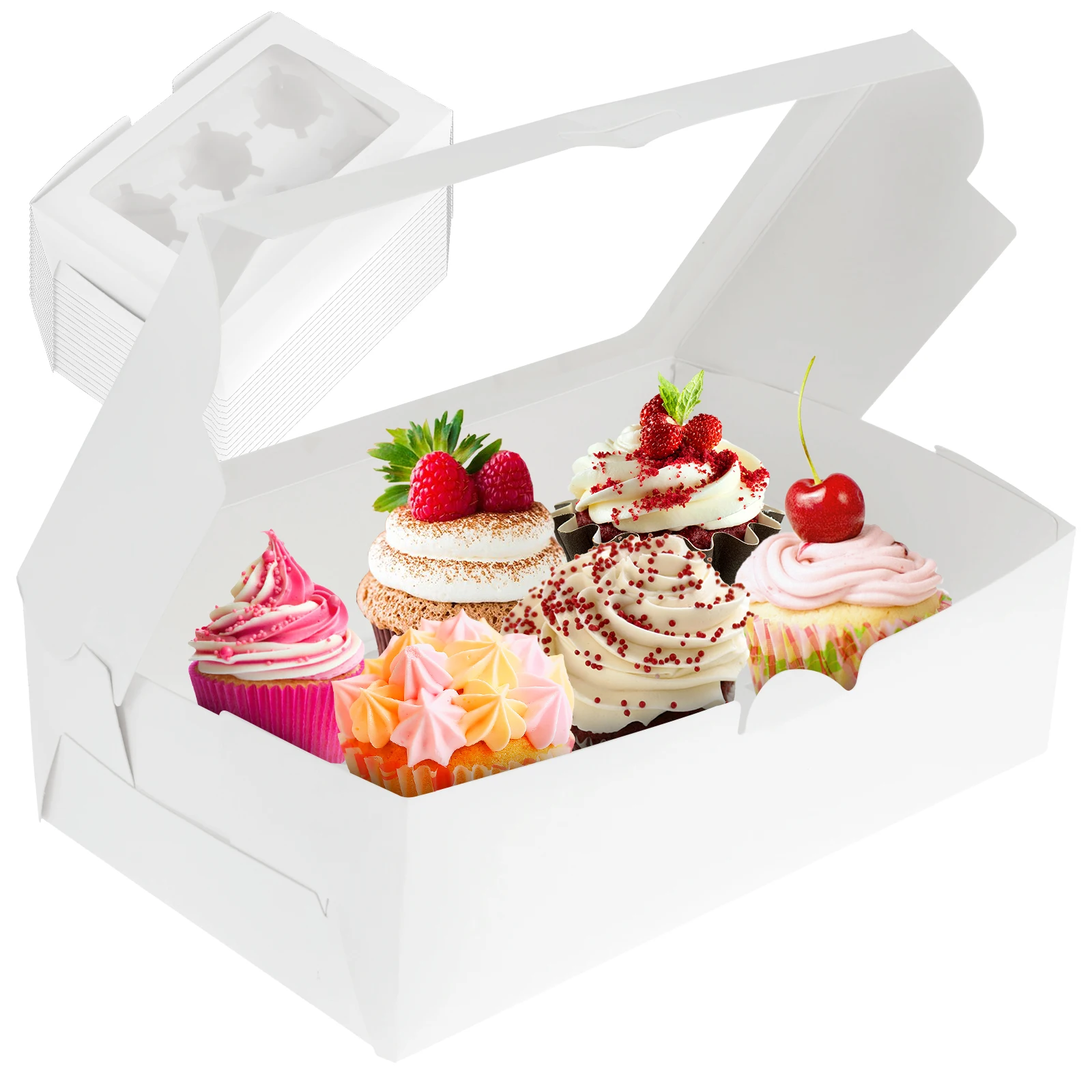 ITC 6-Count Cupcake Boxes - Pack Of 10 With Window, Food Grade Cupcake Carriers