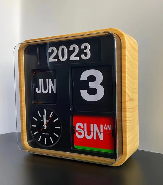 Wooden Color Calendar Plastic Page Flip Clock Automatic Mute