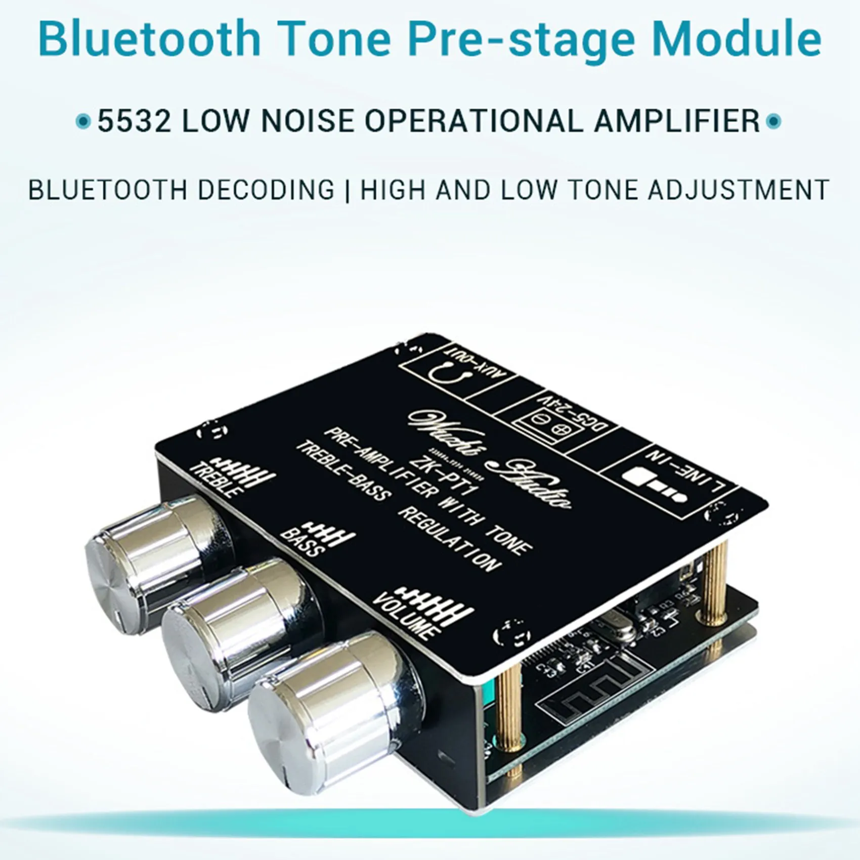 

Bluetooth 5.0 Decoder Board Dual Channel Stereo Low Noise High and Low Tone Pre-Module Amplifier Board ZK-PT1