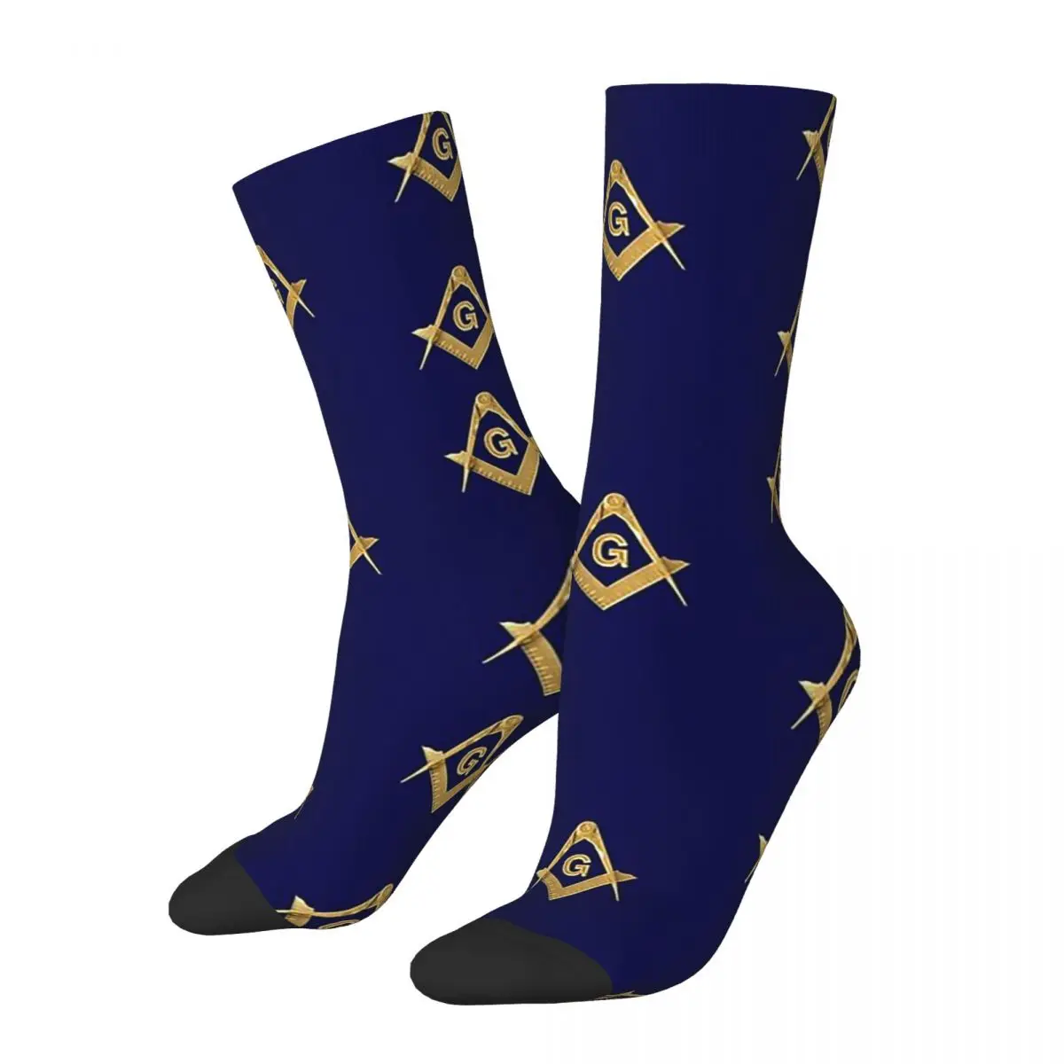 

Freemason Pattern Gold Blue Square & Compass Masonic Socks Soft Stockings All Season Long Socks Accessories for Man's Woman's