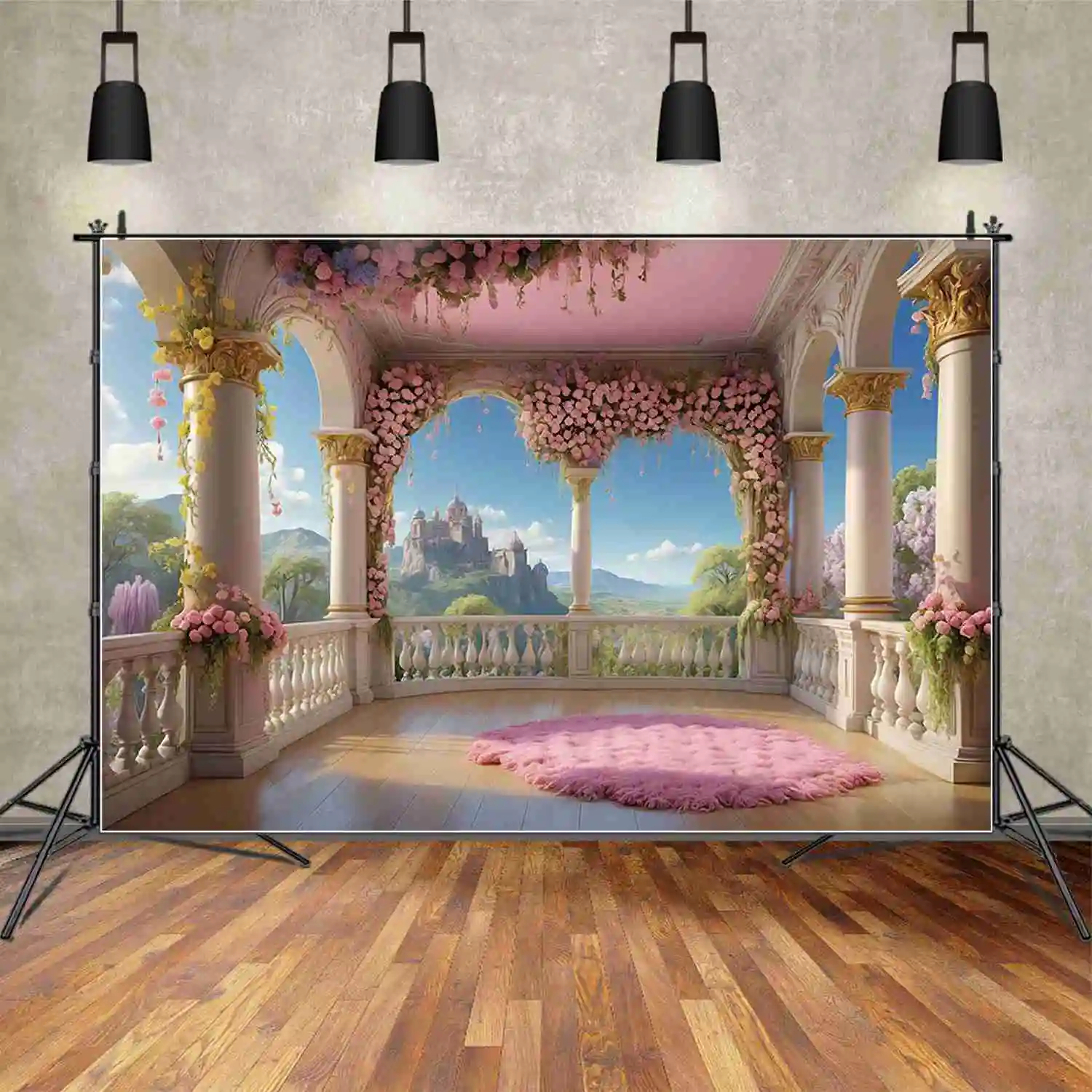 

MOON.QG цветочный цветок Гирлянда принцесса день рождения Декорации для Женщин Мраморная платформа