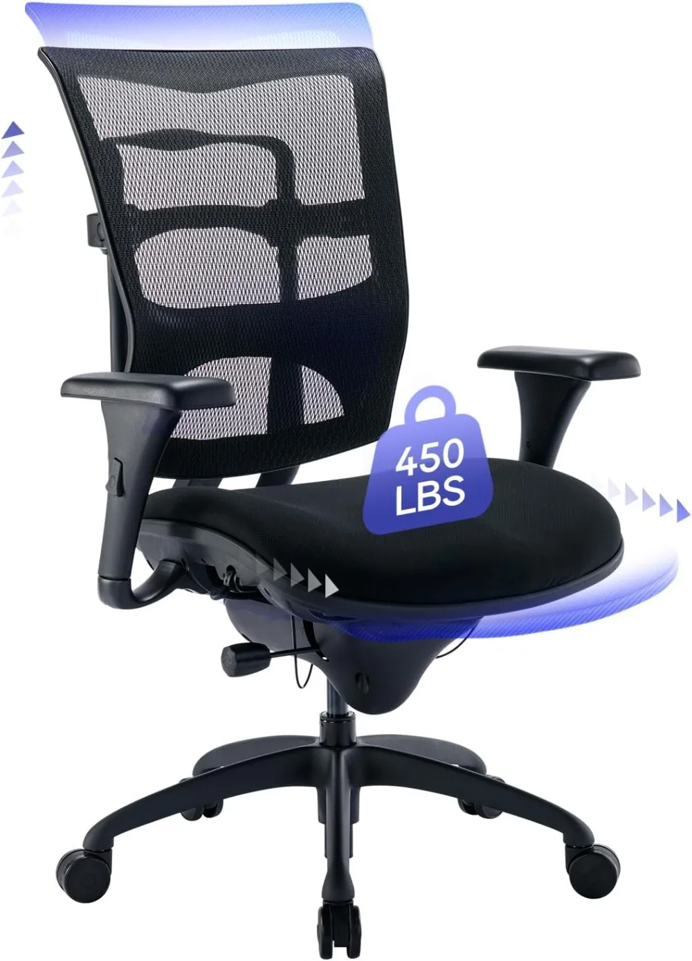 

Big and Tall Office Chair 450lbs, Heavy Duty Ergonomic Mesh Chair with Wide Seat