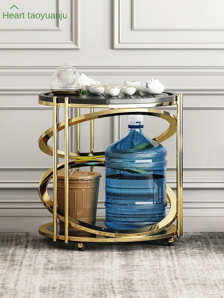 

XK Light Luxury round Tea Cart Mobile Small Table Stainless Steel -Chair Set Modern Balcony