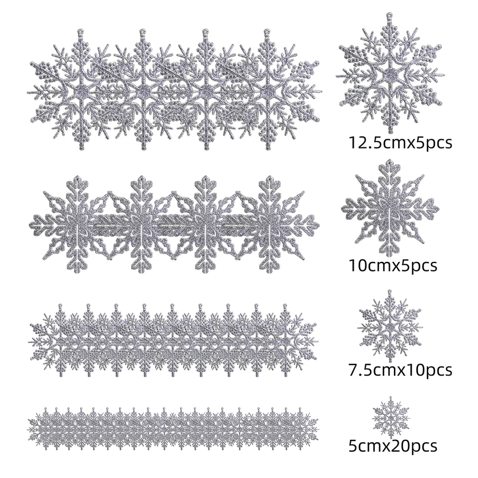 Lot De 30 Flocons De Neige Argentés YIEUR – 10 Cm – Pailletés, En Plastique – Déco Sapin Noël