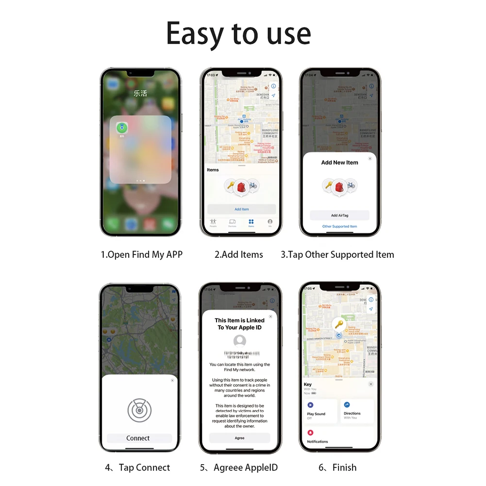 Smart Card Wallet Tracker Card Bluetooth-Compatible Thin GPS Item Finder Work with Find My for Luggage Tag Purse Passport