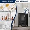 18" Small Bathroom Vanity Sink Combo Modern Freestanding Cabinet W/Matte Glass Door Drawer Blue Boat Tempered Vessel Sink 4
