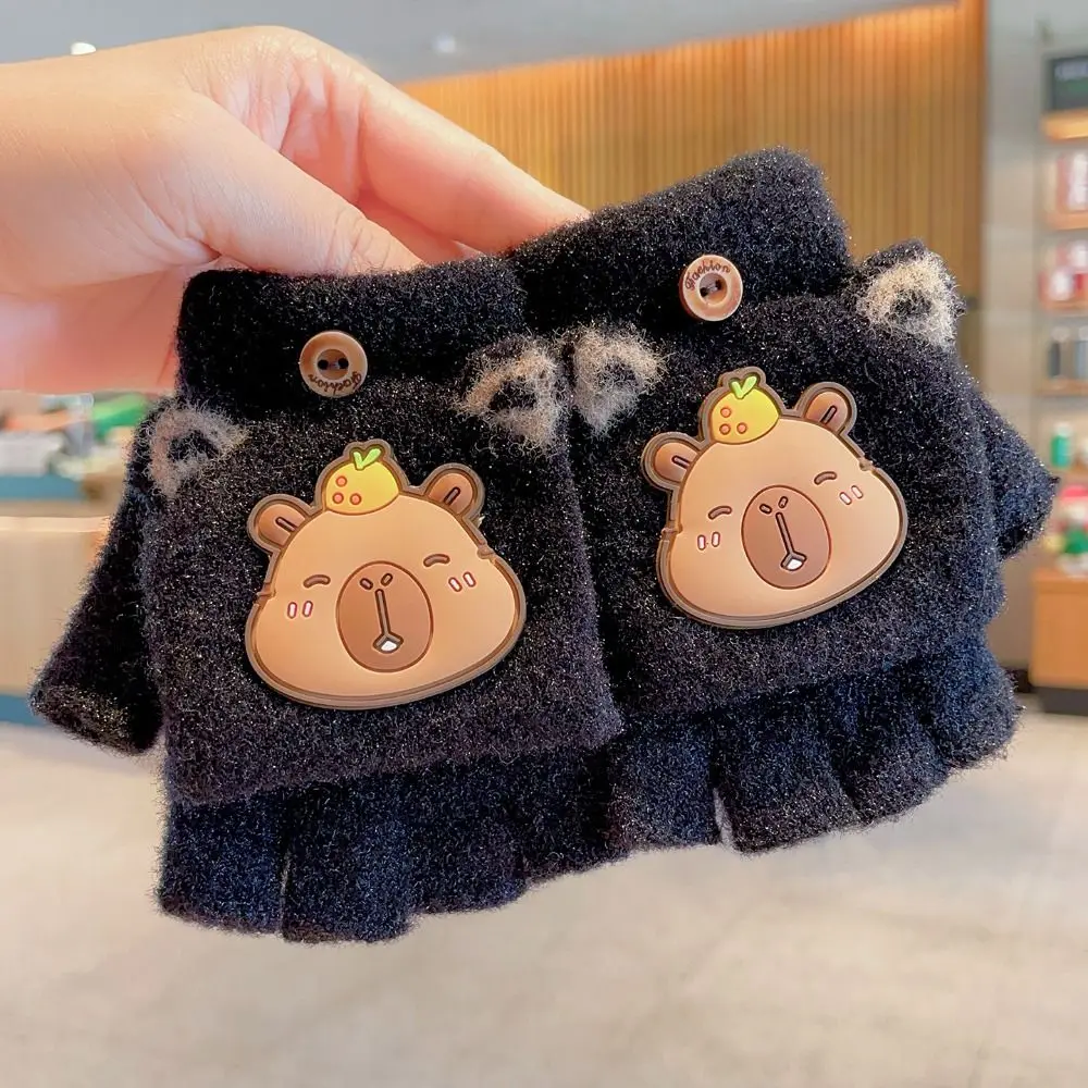 Kids Knitted Gloves Cute Capybara Design Cold Proof Elastic