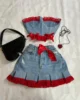 Two Piece Sets Womens Outifits Y2K Pu Leather Spliced Denim Black Skirt Sets New Harajuku Gothic Sexy Zipper Jacket Mini Skirt 6