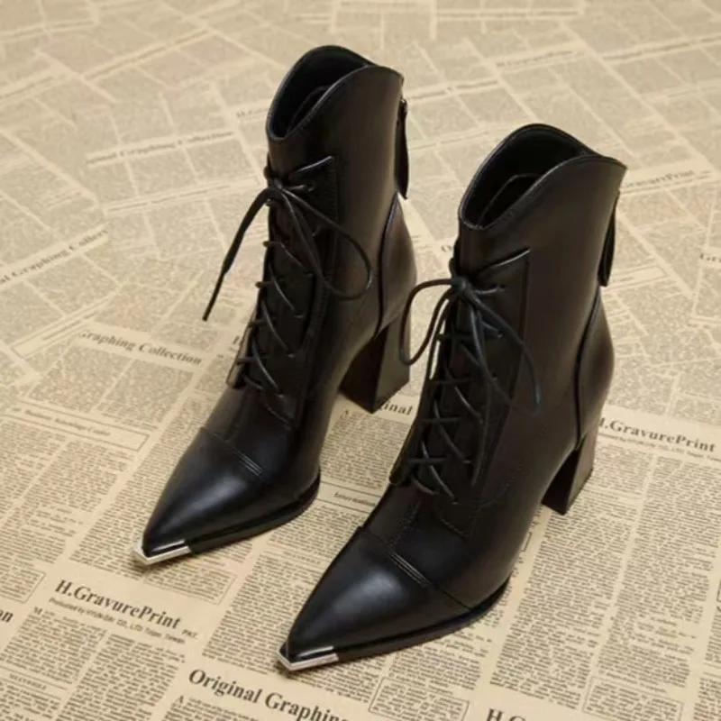 8cm High Heels Women's Ankle Boots Pointed Fashion Shoes Dress Designer Women's Boots 2025 Winter Sexy Chelsea Botas De Mujer