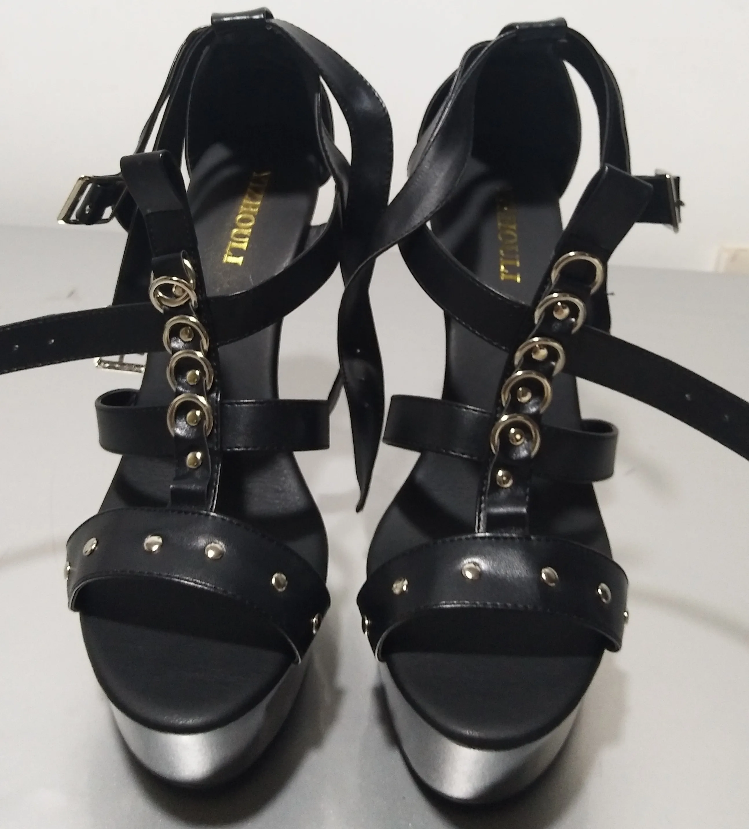 Fashion star shoes 15cm women's high heels shoes platform package with women's 6 inch heel with buckle studs strap dance shoes