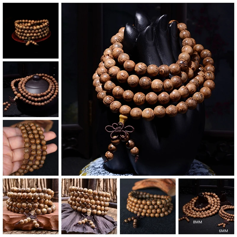 Bracciale Buddista 108 Perline In Legno Di Agar Antico Del Brunei – Collana E Bracciale 8 Mm, Stile Harajuku Per Uomo E Donna