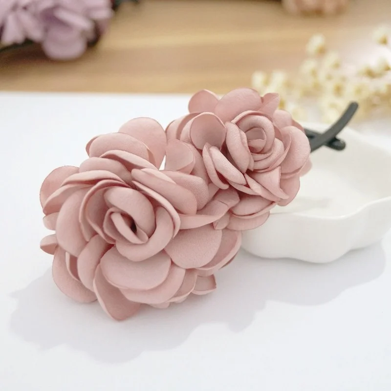 

High-grade Women Pretty Fabric Flowers Hairpins Ladies Headdress Pink Cloth Girl Barrettes Hair Clip Female Hairgrip Accessories