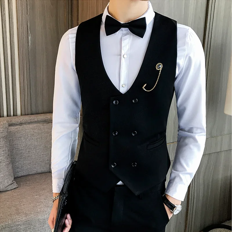 Mens Suit Vest New Double Breasted Solid Color Business Casual Formal Wear High Quality Brand Fashion Mens Clothing Dress Vest