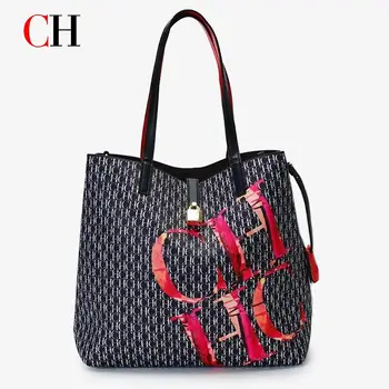 Borsa tote da donna Borsa a mano di grande capacità con stampa logo colorato audace Borsa a tracolla dal design elegante e fantasia Borsa per la spesa quotidiana alla moda