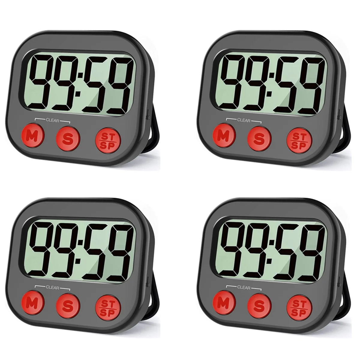 

4X Kitchen Timer, Digital Visual Timer Magnetic Clock Stopwatch Countdown Timer, LCD Screen Display for Cooking