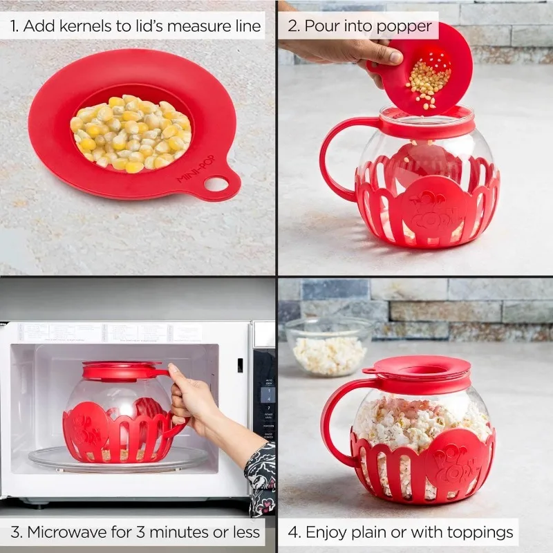 Popcorn Maker Microwave Popcorn Popper Bucket Microwave Bowls Mini Machine Safe Borosilicate Glass 3-in-1 Silicone Lid Popcorn Makers