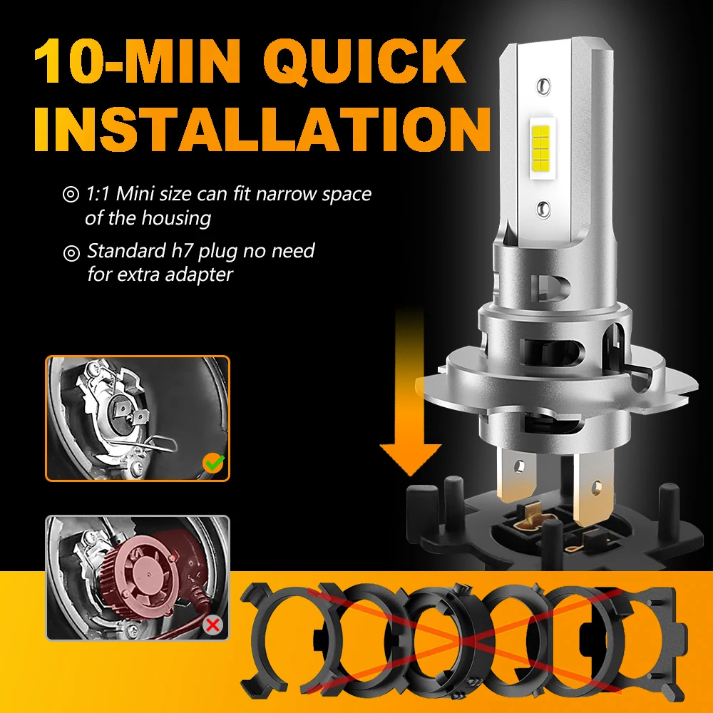DRIVEVISION 2Pcs H7 H7 LED Headlight Bulb Mini Wireless 60W 20000LM 6500K CSP for Car Headlamp Auto Diode Lamps H7 Turbo Led 12V