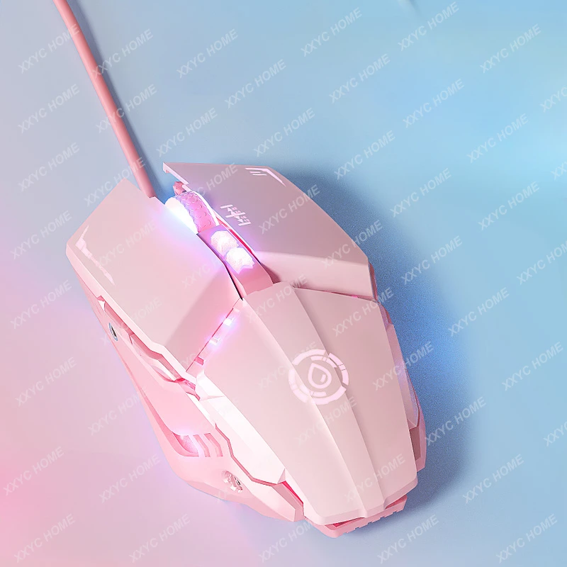 

Проводная игровая розовая мышь, бесшумная Механическая электрическая макро-соревнование, для девушек, для офиса, ноутбука, настольная, бесшумная