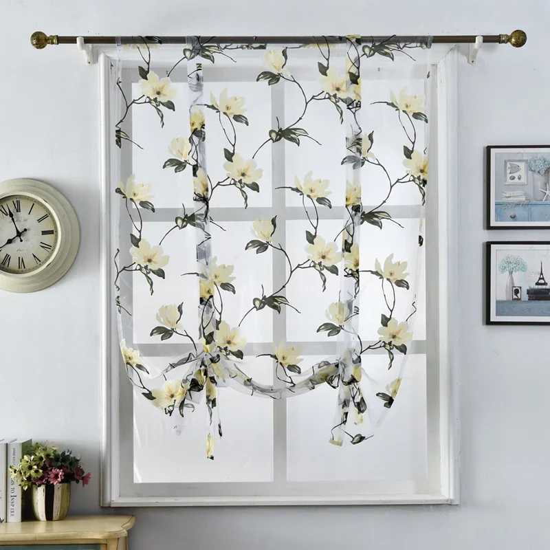 Sheer Curtains Window Curtains Decor Curtains Floral Design Kitchen Curtains Short Roman Blinds Door Tulle Valance NAPEARL