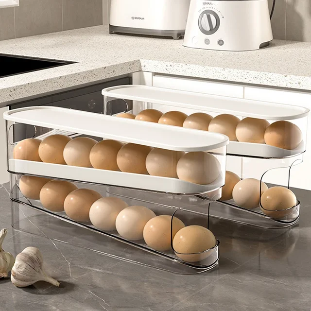 Slide Type Egg Carton Double Automatic Egg Roller Refrigerator Side Door Egg Storage Kitchen Countertop Egg Holder 2