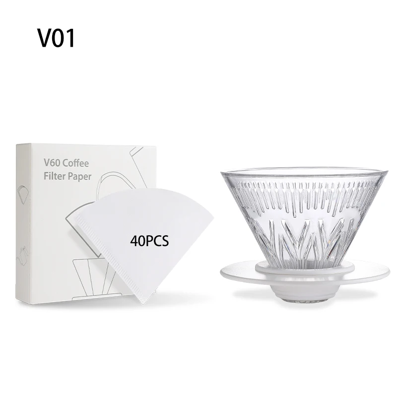 أدوات قهوة راتنج أسود/أبيض + ورق ترشيح 40 قطعة