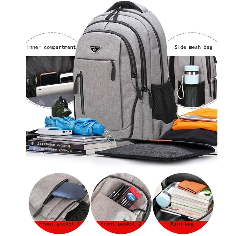 Large Capacity Men's Backpack Laptop 15.6 Oxford Solid Multifunctional School Bags Rucksack Travel Schoolbag Back Pack