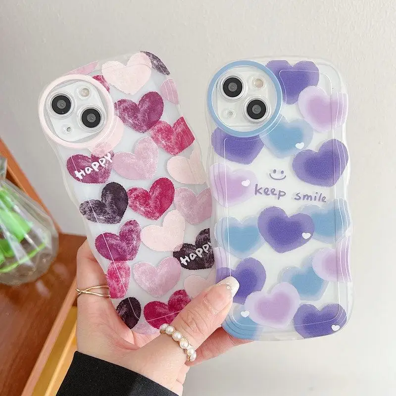 Colored Love Heart Marble Pattern Wavy TPU Phone Case Cover