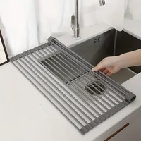 Silicone Kitchen Sink Organizer - Multifunctional Heat-Resistant Dish Draining Mat, Roll-Up Vegetable Washing Pad & Storage Rack 1