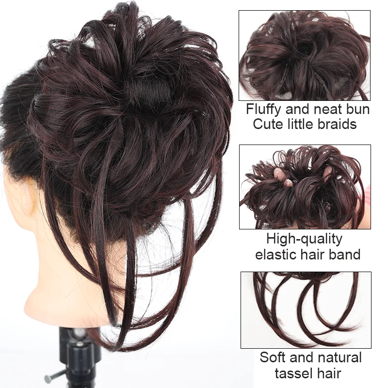 LUPU Messy Bun Synthetic Hair Piece 10 Inch Long Tousled Updo Scrunchies Wavy Ponytail Chignon Hair Extension For Women Girls