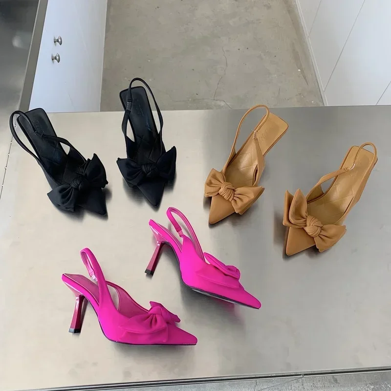 Summer Women Slingback Sandals Shoes Fashion Bow-knot Pointed Toe Slip on Ladies Elegant Dress Pumps Shoes women sandals women high heels pumps