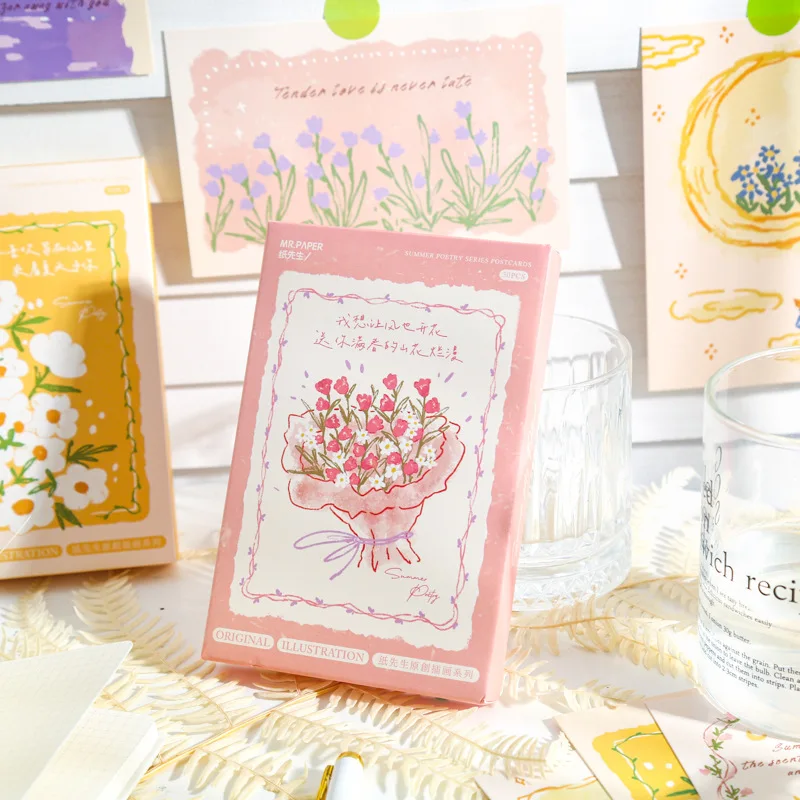 

1PC Boxed Postcards Summer Poetry Collection Fresh Plant and Flower Blessing Greeting Cards High-End Cards
