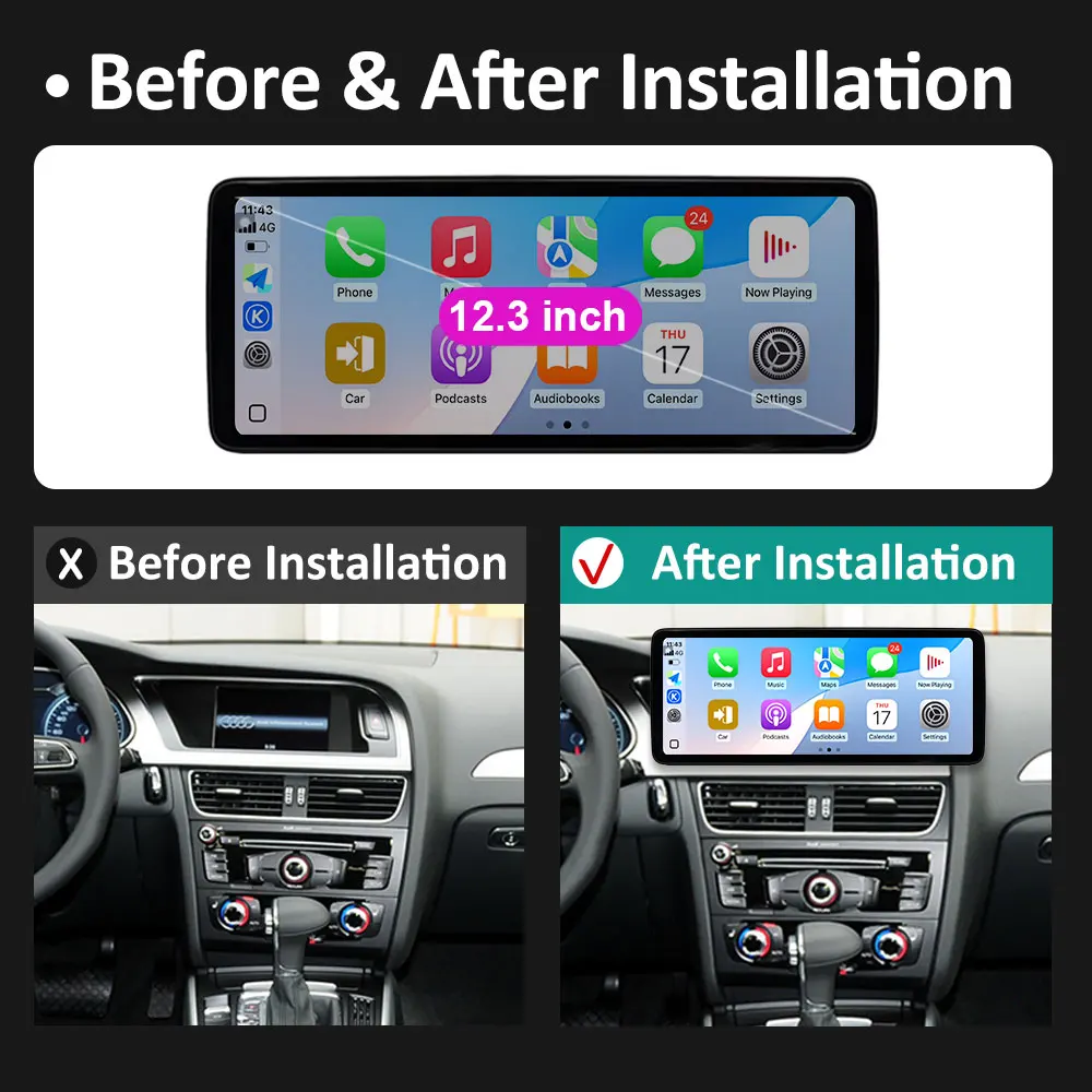 Para Audi A4 B8 A5 2009 2010 2011 2012 2013 - 2016 Conducir a la izquierda Reproductor de vídeo Multimedia para coche Carplay inalámbrico Autoradio No 2din 6