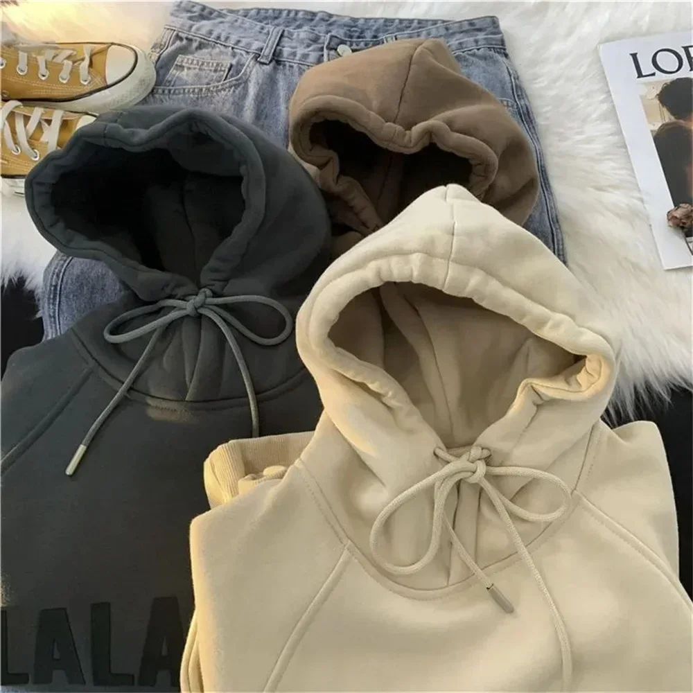 Harajuku Hong Kong Style Spring Autumn Men's Hoodies Chic Academy Style Plush Hooded Hoodies Unisex Loose Women Sweatshiirt Coat